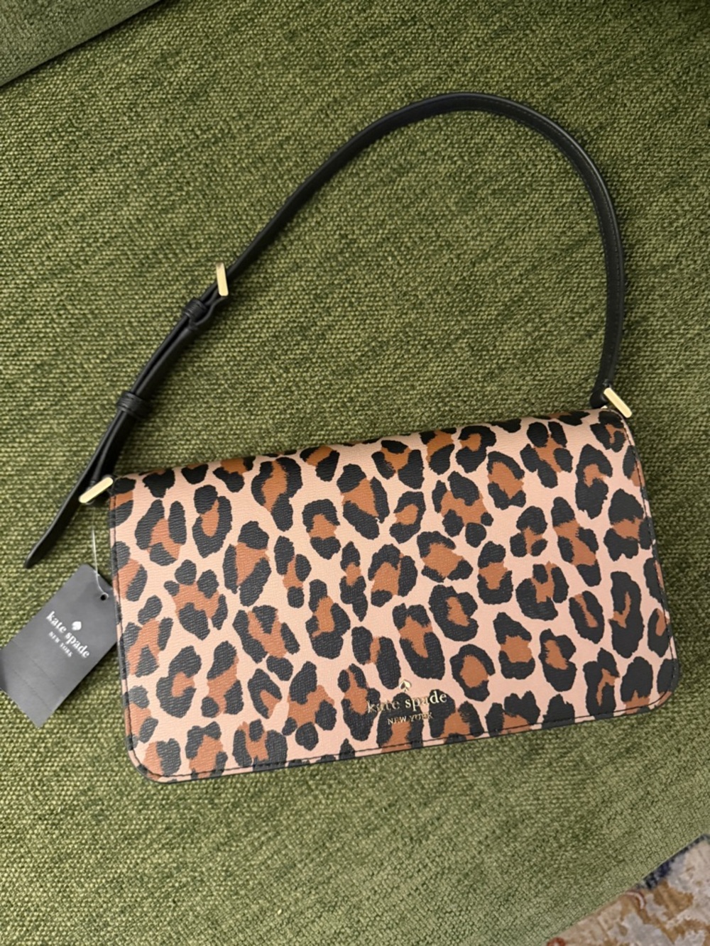 Kate Spade Staci Medium Flap Shoulder Bag Leopard Print Brown Multi NWT